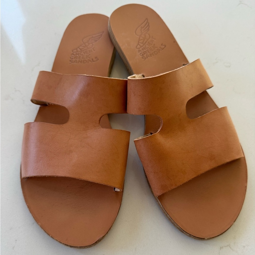 Ancient Greek Sandals Tan Leather Slide Sandals